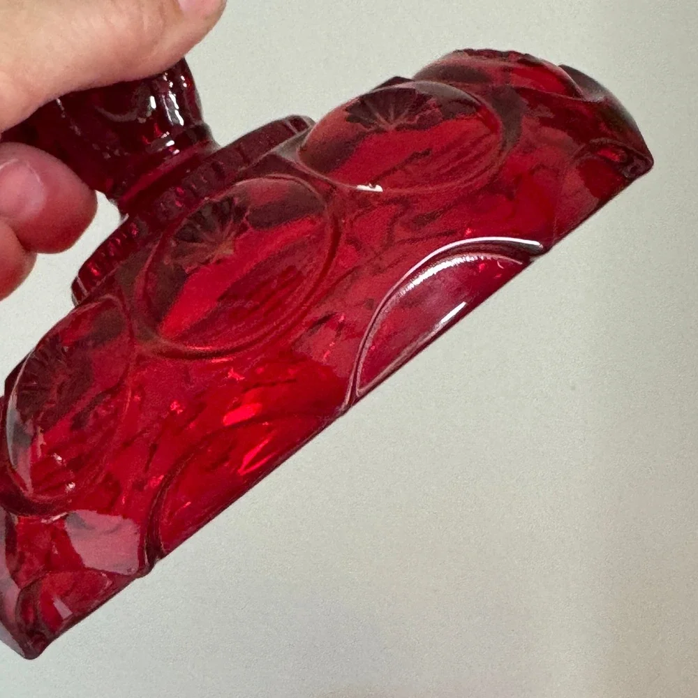 L.E. Smith Moon and Star Ruby Red Glass Candy Dish Pedestal Compote with Lid MCM